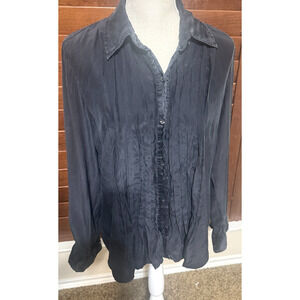 Liz Claiborne Women's Button Up Shirt Blouse Long Sleeve 100% Silk Black Size 10